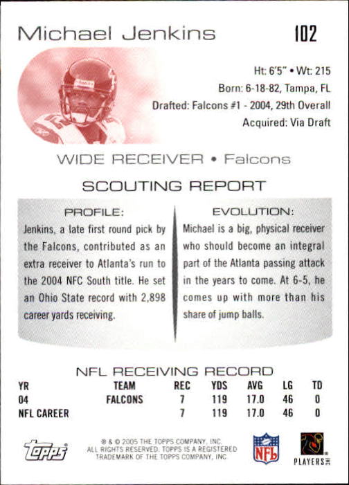 2005 Topps Draft Picks and Prospects #102 Michael Jenkins back image