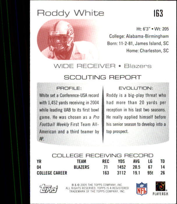 2005 Topps Draft Picks and Prospects #163 Roddy White RC back image