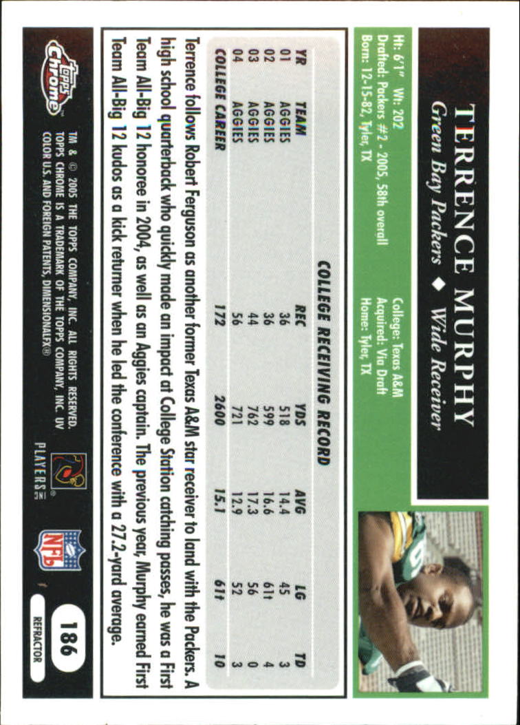 2005 Topps Chrome Refractors #186 Terrence Murphy back image