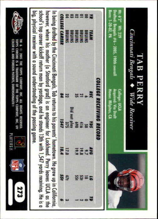 2005 Topps Chrome #273 Tab Perry RC back image