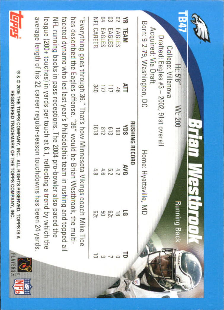 2005 Topps Throwbacks #TB47 Brian Westbrook back image