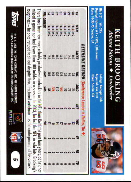 2005 Topps #5 Keith Brooking back image