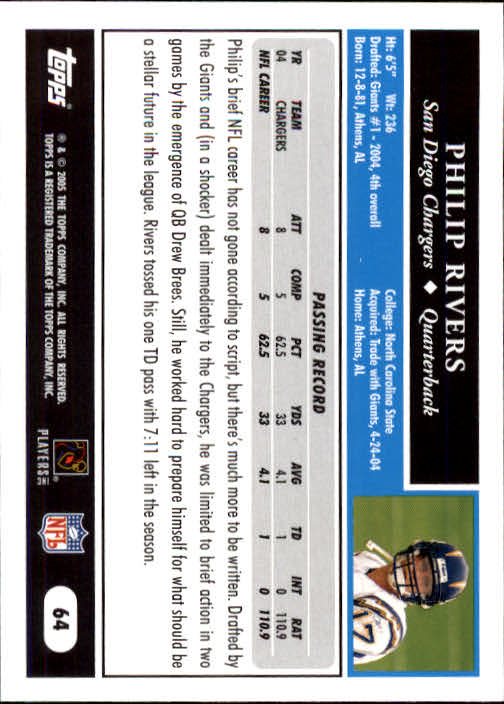 2005 Topps #64 Philip Rivers back image