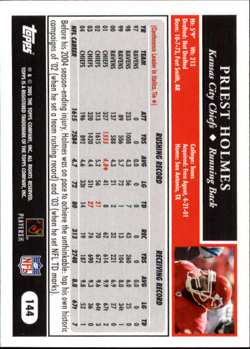 2005 Topps #144 Priest Holmes back image