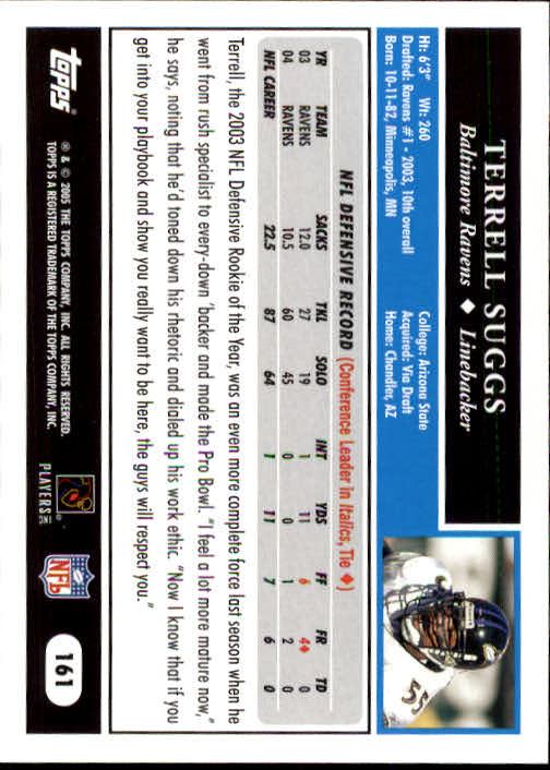 2005 Topps #161 Terrell Suggs back image