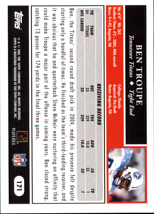 2005 Topps #171 Ben Troupe back image