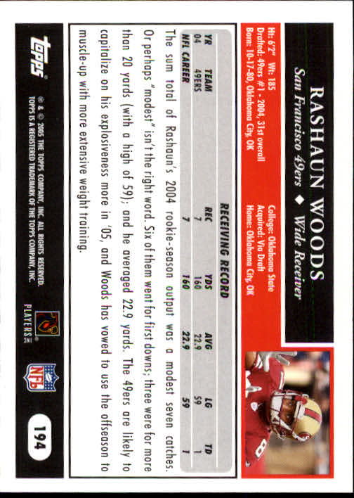 2005 Topps #194 Rashaun Woods back image