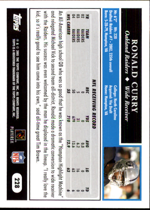 2005 Topps #228 Ronald Curry back image