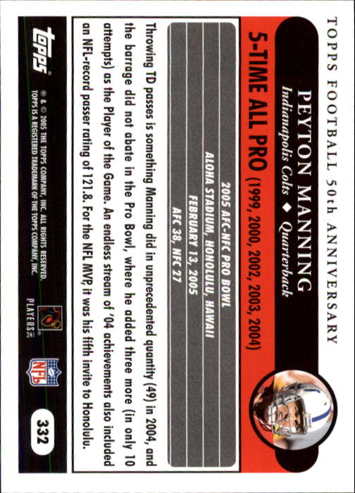 2005 Topps #332 Peyton Manning AP back image
