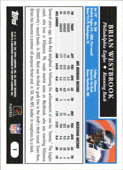 2005 Topps First Edition #1 Brian Westbrook back image