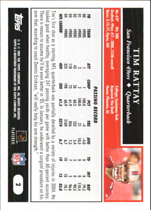 2005 Topps First Edition #2 Tim Rattay back image