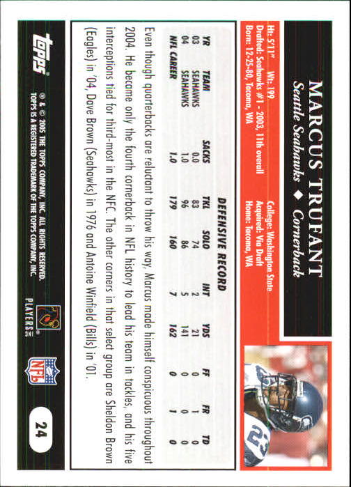 2005 Topps First Edition #24 Marcus Trufant back image