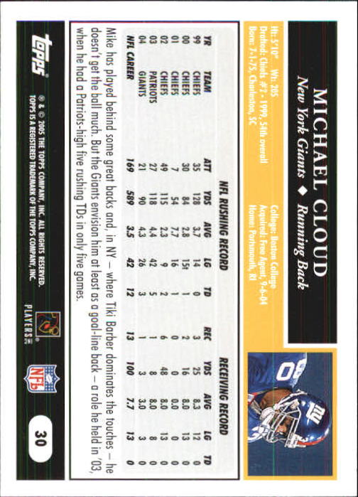 2005 Topps First Edition #30 Mike Cloud back image
