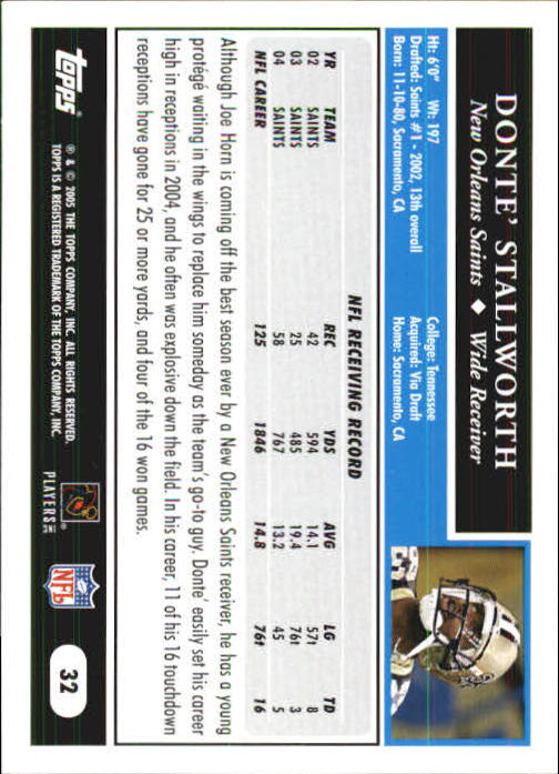 2005 Topps First Edition #32 Donte Stallworth back image