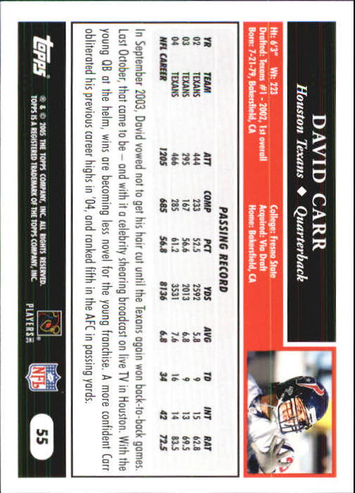 2005 Topps First Edition #55 David Carr back image
