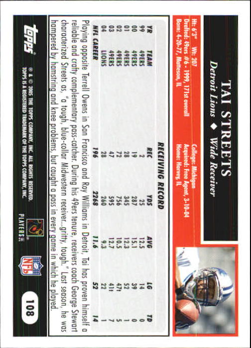 2005 Topps First Edition #108 Tai Streets back image