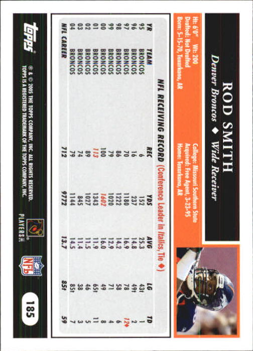 2005 Topps First Edition #185 Rod Smith back image