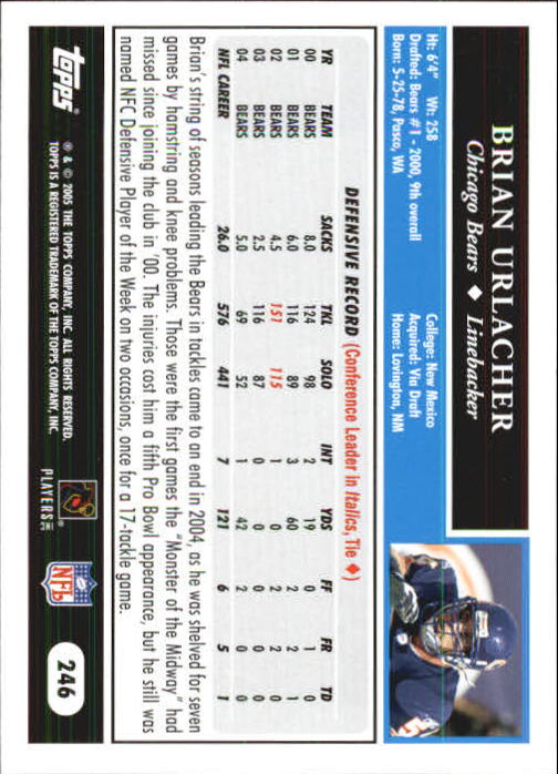 2005 Topps First Edition #246 Brian Urlacher back image