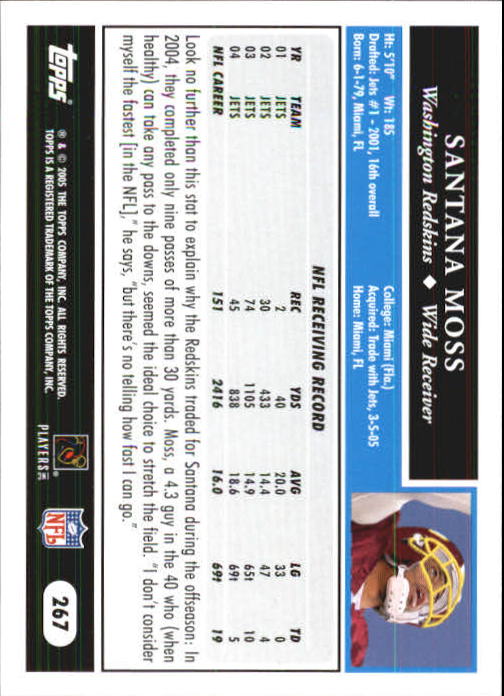 2005 Topps First Edition #267 Santana Moss back image