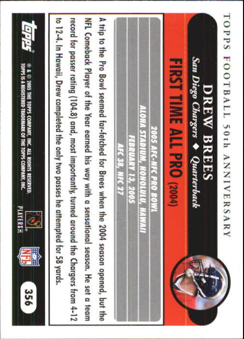 2005 Topps First Edition #356 Drew Brees AP back image
