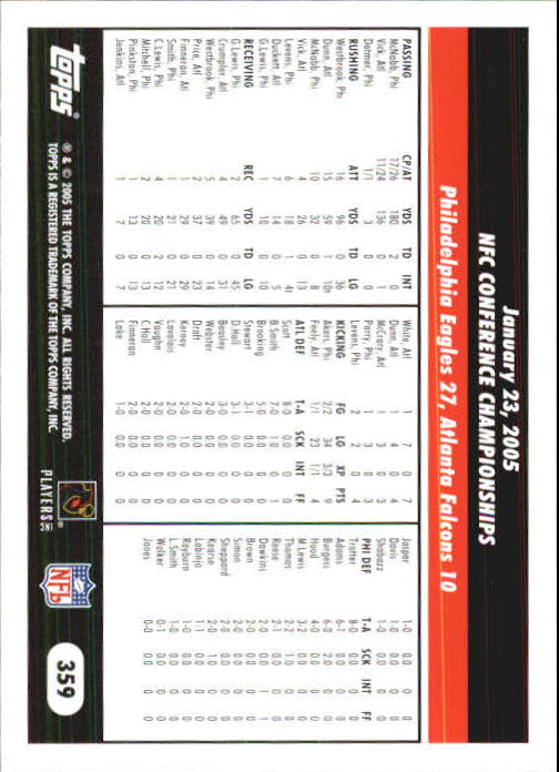 2005 Topps First Edition #359 Philadelphia Eagles PH back image