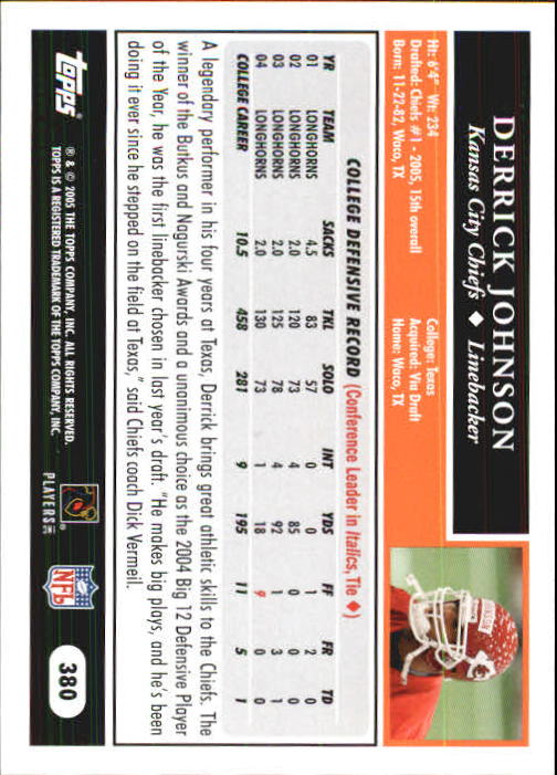 2005 Topps First Edition #380 Derrick Johnson back image