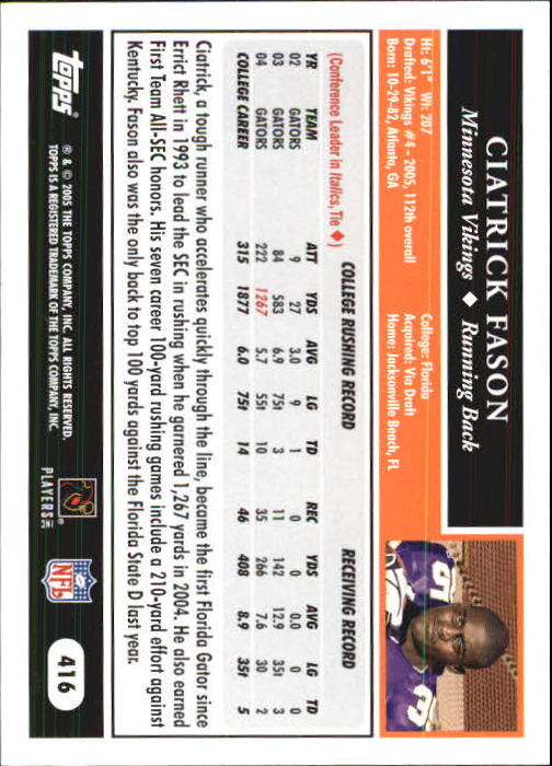 2005 Topps First Edition #416 Ciatrick Fason back image