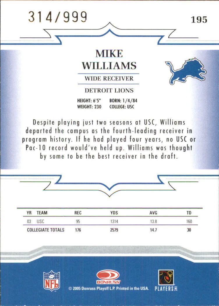 2005 Throwback Threads Retail Foil Rookies #195 Mike Williams back image