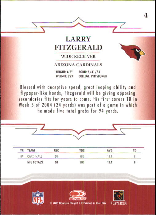 2005 Throwback Threads #4 Larry Fitzgerald back image