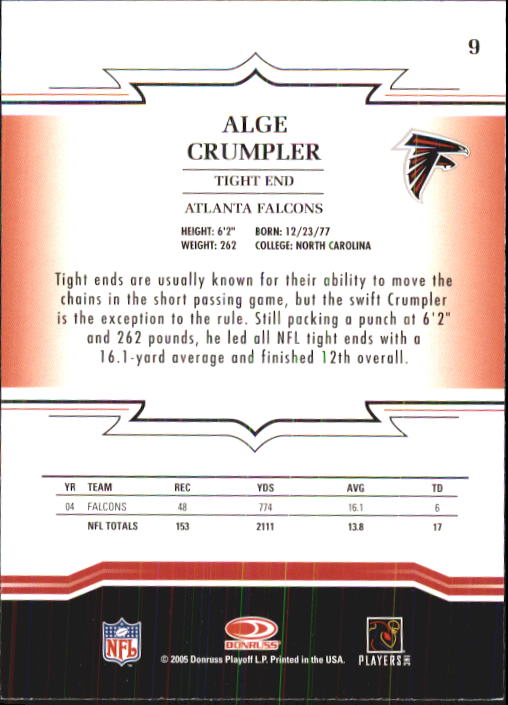 2005 Throwback Threads #9 Alge Crumpler back image