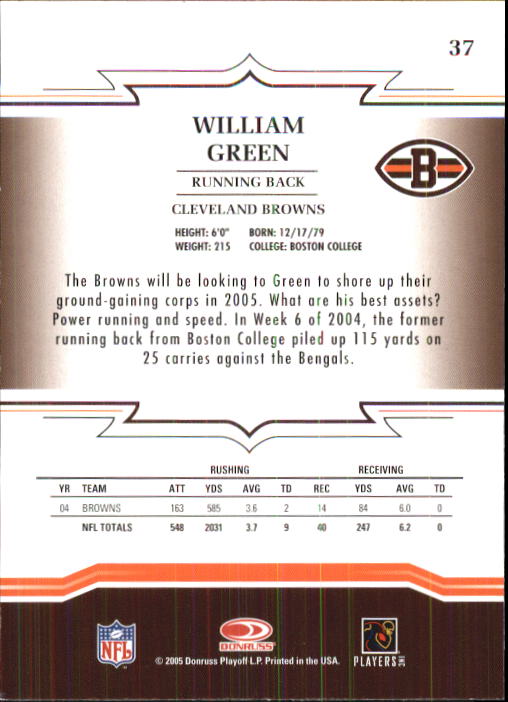 2005 Throwback Threads #37 William Green back image
