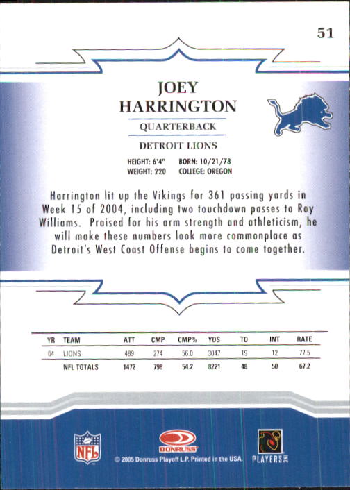 2005 Throwback Threads #51 Joey Harrington back image