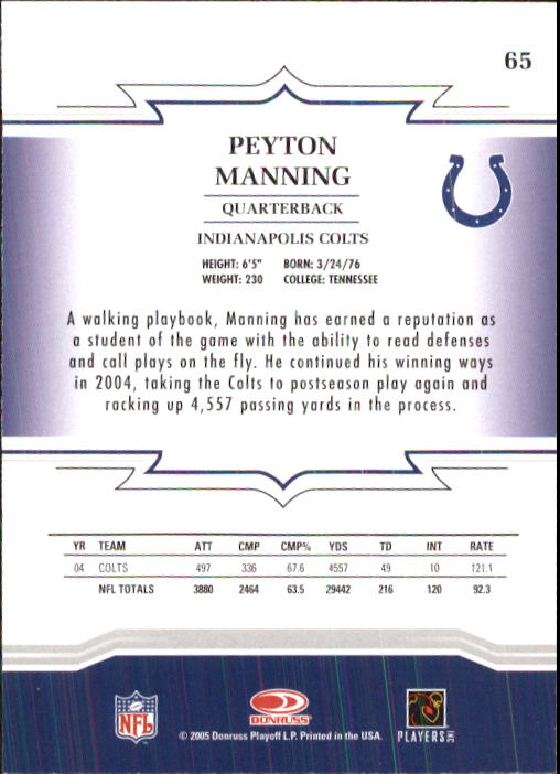 2005 Throwback Threads #65 Peyton Manning back image