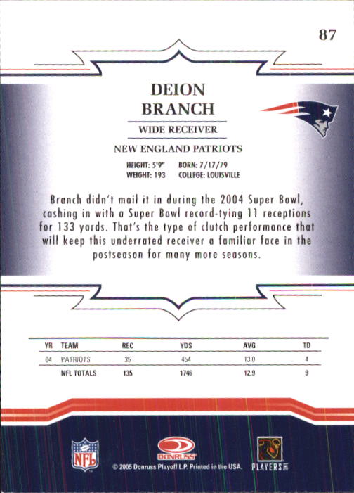 2005 Throwback Threads #87 Deion Branch back image