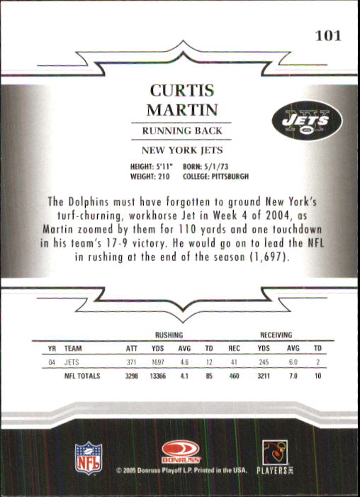 2005 Throwback Threads #101 Curtis Martin back image
