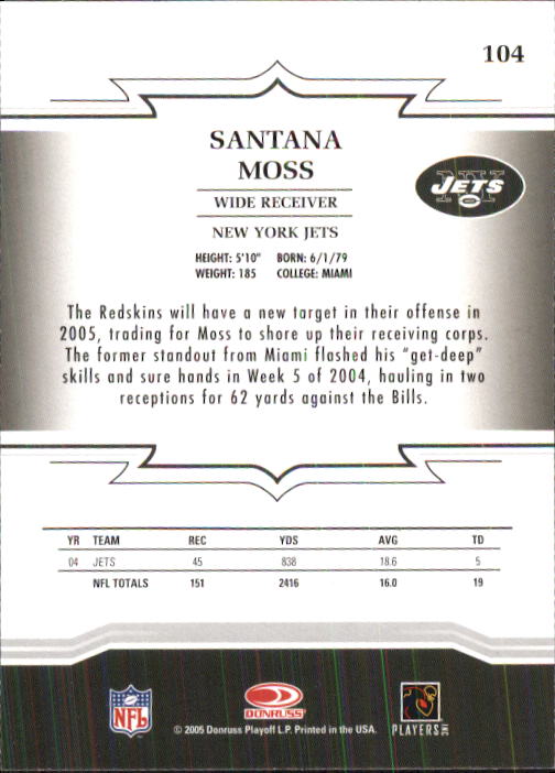 2005 Throwback Threads #104 Santana Moss back image