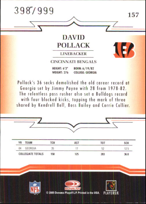 2005 Throwback Threads #157 David Pollack RC back image