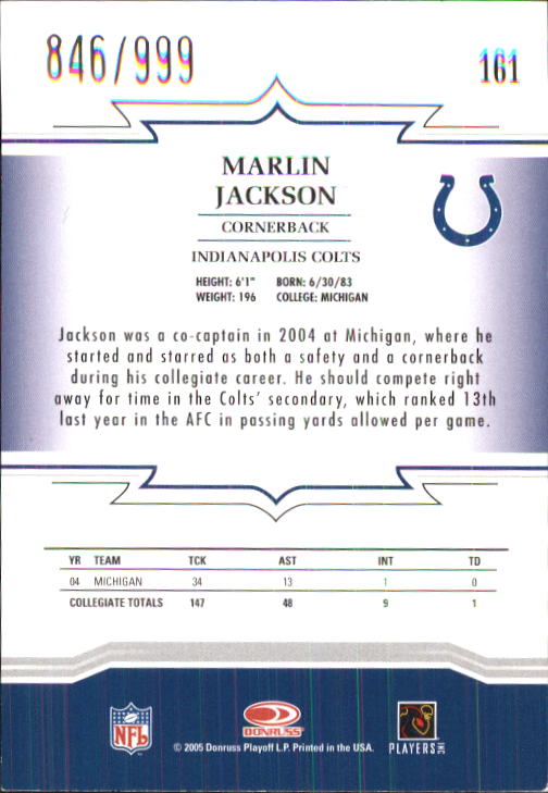 2005 Throwback Threads #161 Marlin Jackson RC back image