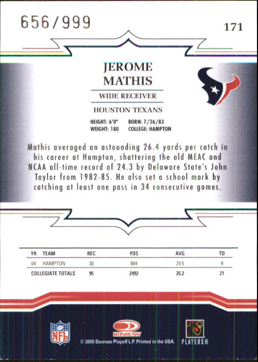 2005 Throwback Threads #171 Jerome Mathis RC back image