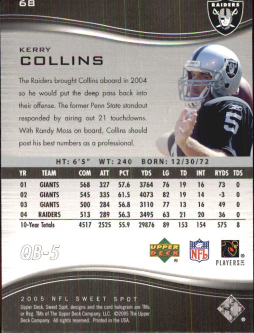 2005 Sweet Spot #68 Kerry Collins back image