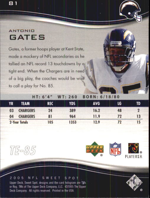 2005 Sweet Spot (Upper Deck) Football "Main Set" Cards #1 to #301 - Picture 155 of 227