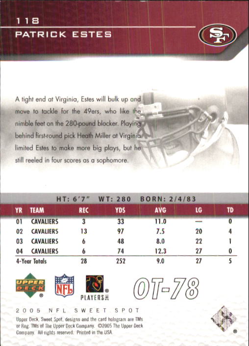 2005 Sweet Spot (Upper Deck) Football "Main Set" Cards #1 to #301 - Picture 203 of 227