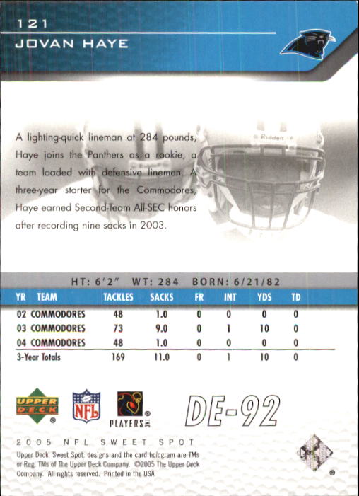 2005 Sweet Spot (Upper Deck) Football "Main Set" Cards #1 to #301 - Picture 205 of 227
