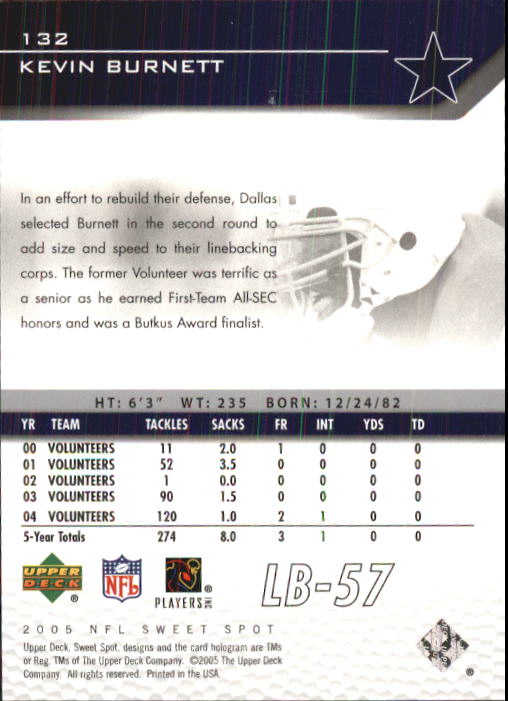 2005 Sweet Spot (Upper Deck) Football "Main Set" Cards #1 to #301 - Picture 207 of 227