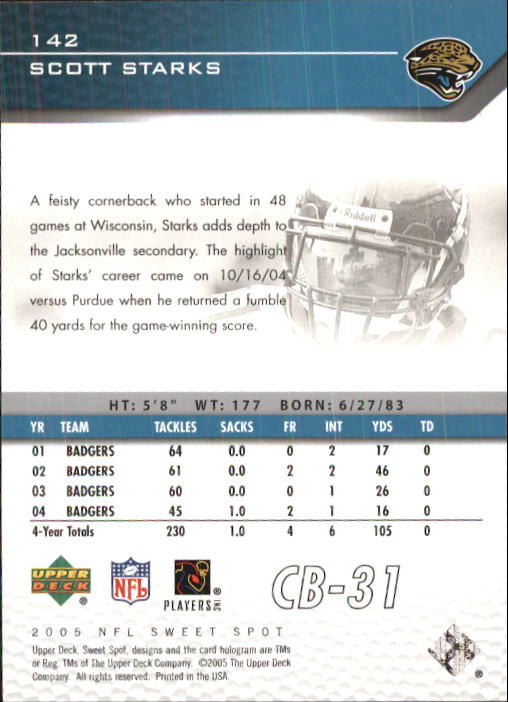 2005 Sweet Spot (Upper Deck) Football "Main Set" Cards #1 to #301 - Picture 213 of 227