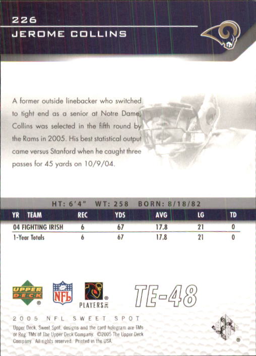 2005 Sweet Spot (Upper Deck) Football "Main Set" Cards #1 to #301 - Picture 223 of 227