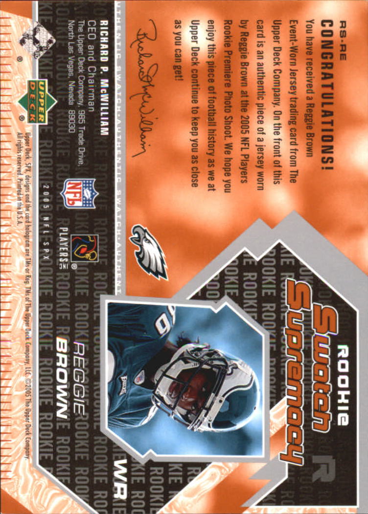 2005 SPx Rookie Swatch Supremacy #RSRE Reggie Brown back image