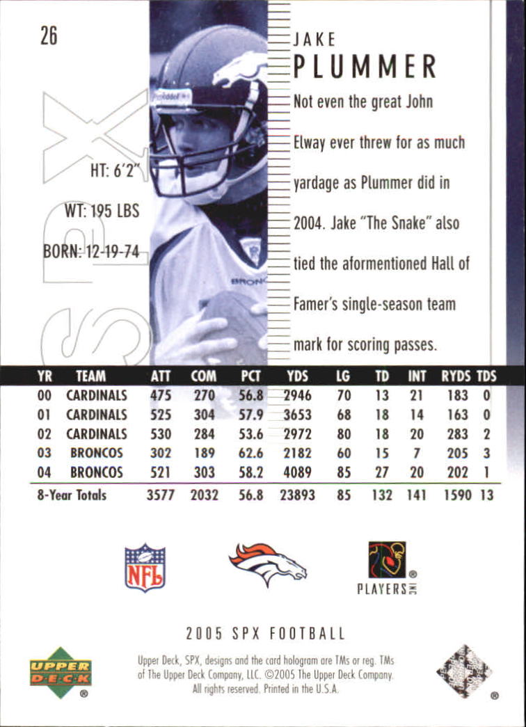 2005 SPx (Upper Deck) Football "Main Set" Cards #1 to #197 - Picture 53 of 275