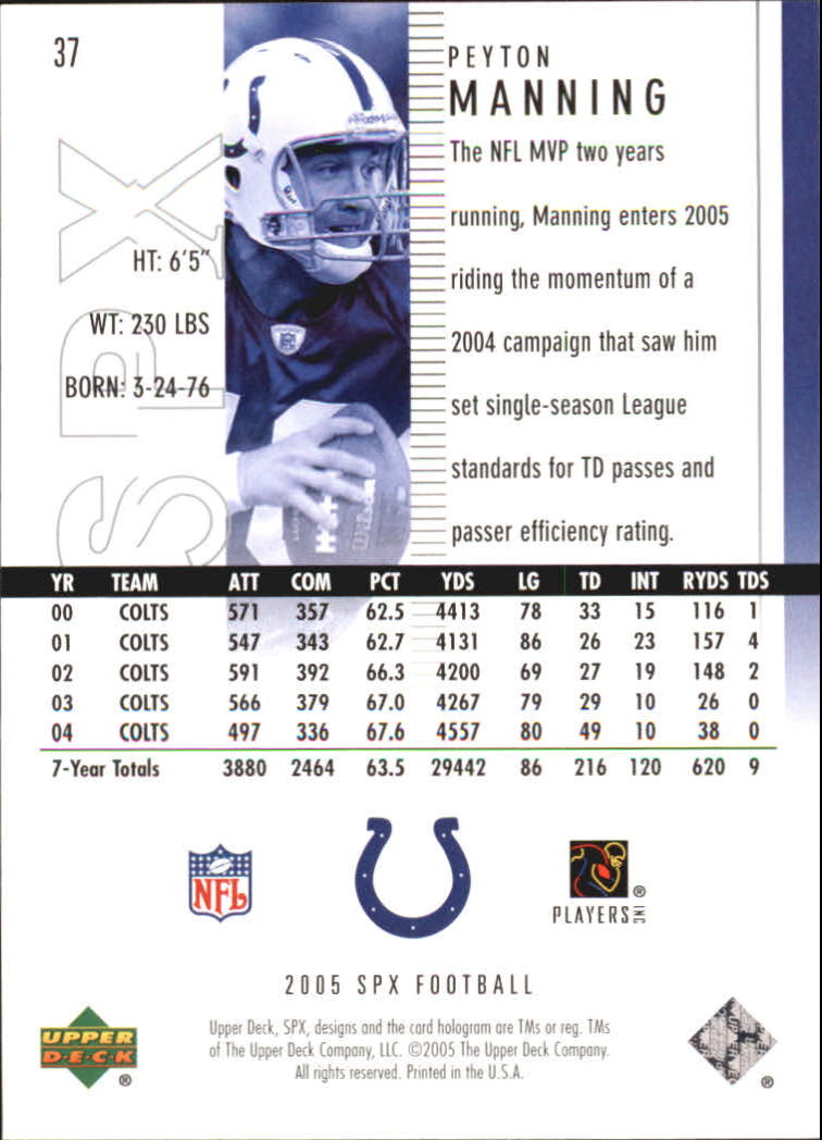 2005 SPx (Upper Deck) Football "Main Set" Cards #1 to #197 - Picture 75 of 275