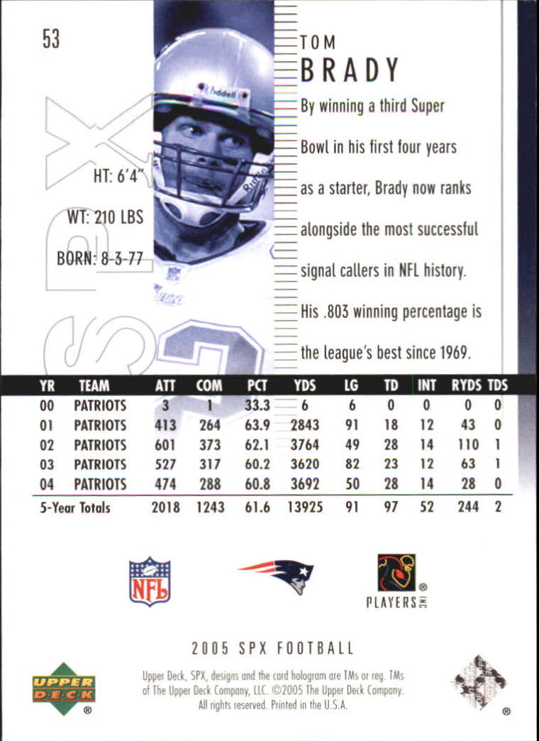 2005 SPx #53 Tom Brady back image